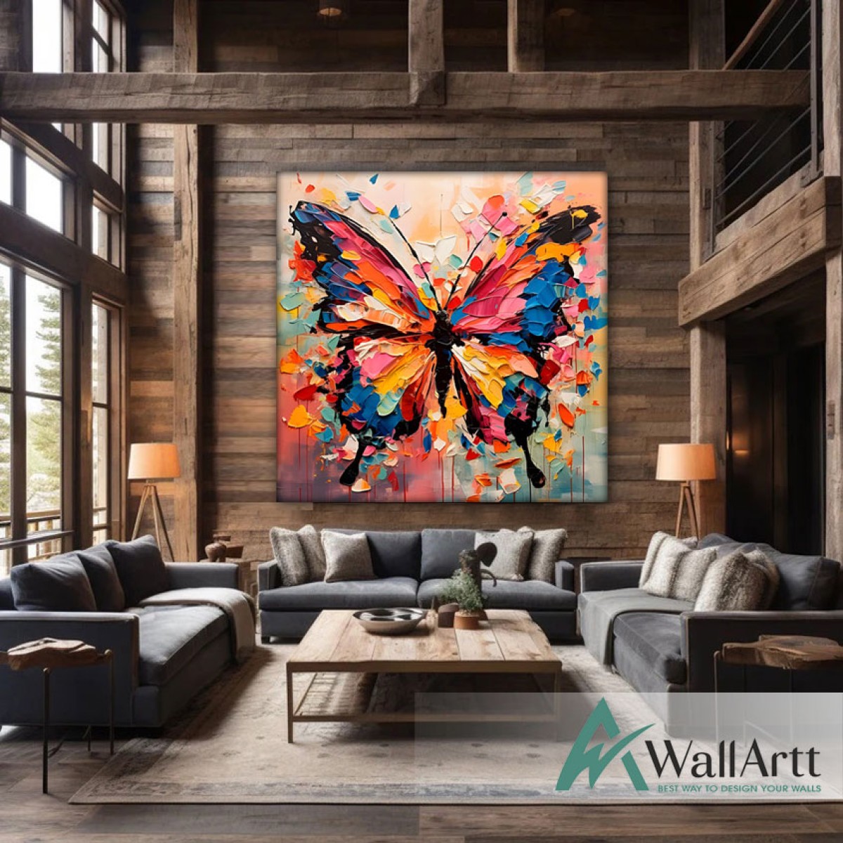 Abstract Colorful Butterfly III 3D Heavy Textured Partial Oil Painting - Wall Art